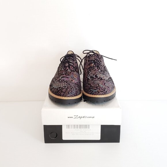 Zapato Black Fine Floral Platform Leather Oxford - HAML6 - Picture 2 of 9